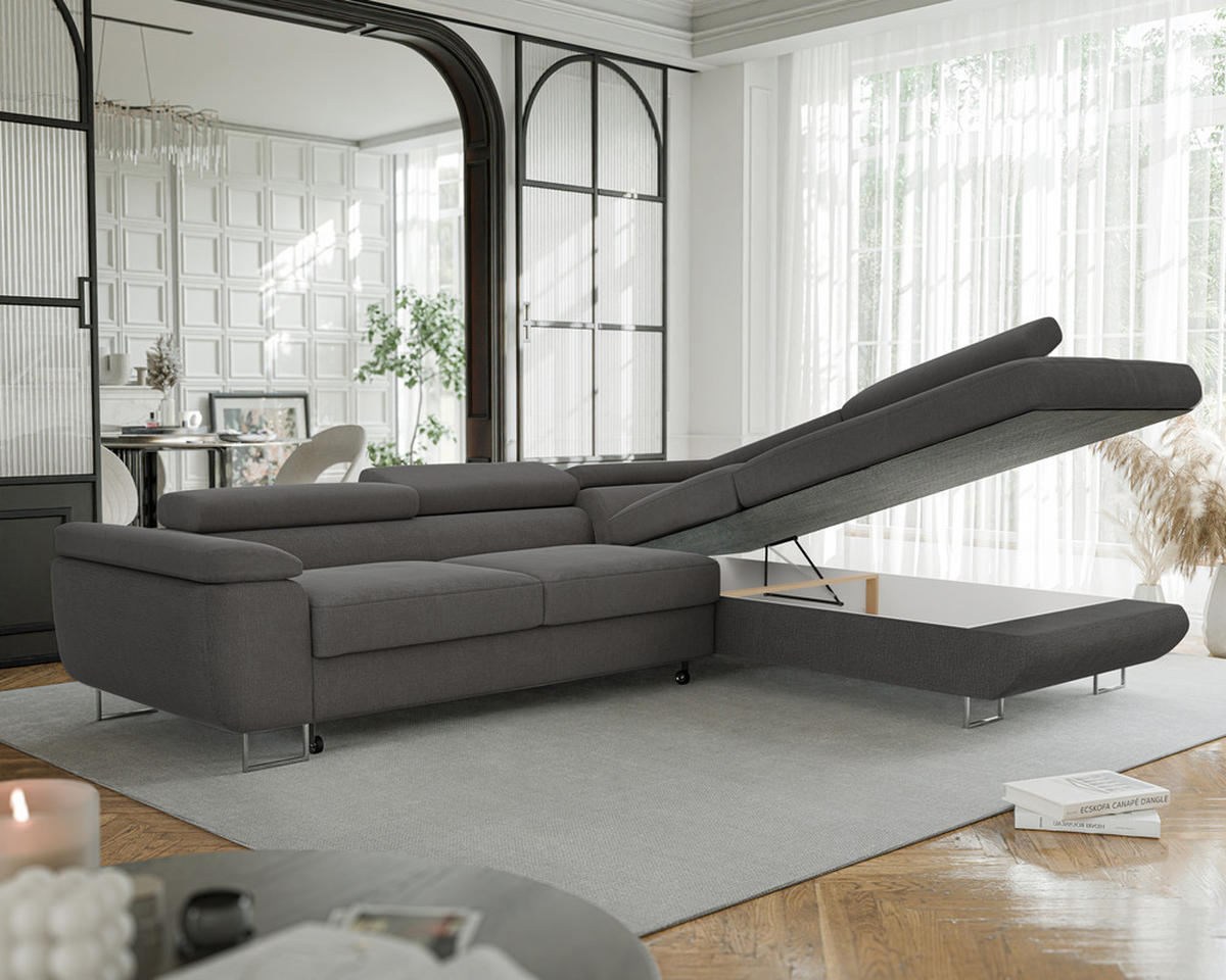 ECKSOFA ANTON mit Schlaffunktion und Bettkasten Anthrazit - Anthrazit, Holzwerkstoff/Kunststoff (274/203cm) - Idohome