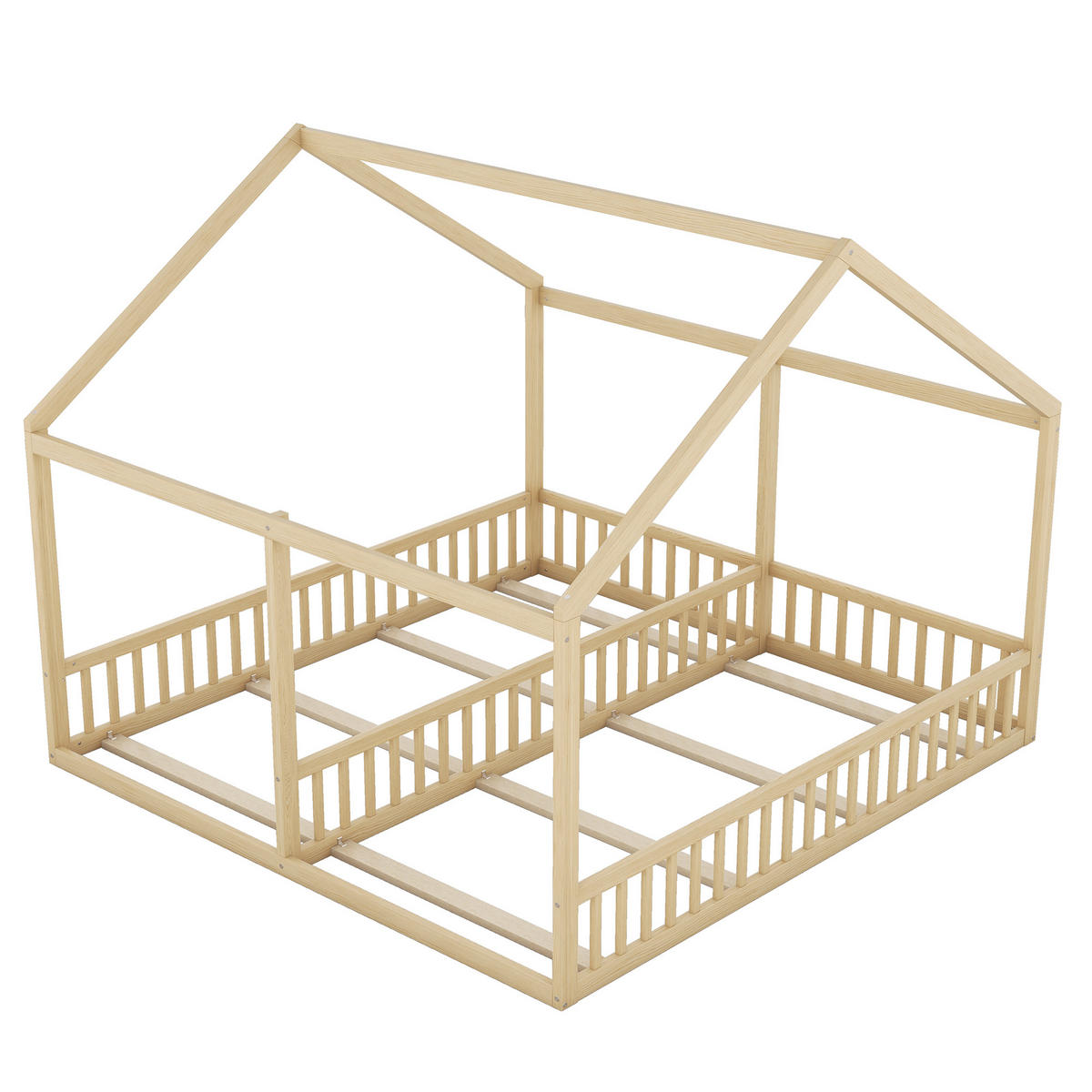 EINZELBETTEN 2-in-1 90/200 cm Natur mit Sicherheitsgeländer - Naturfarben, Holz (90/200cm) - OKWISH