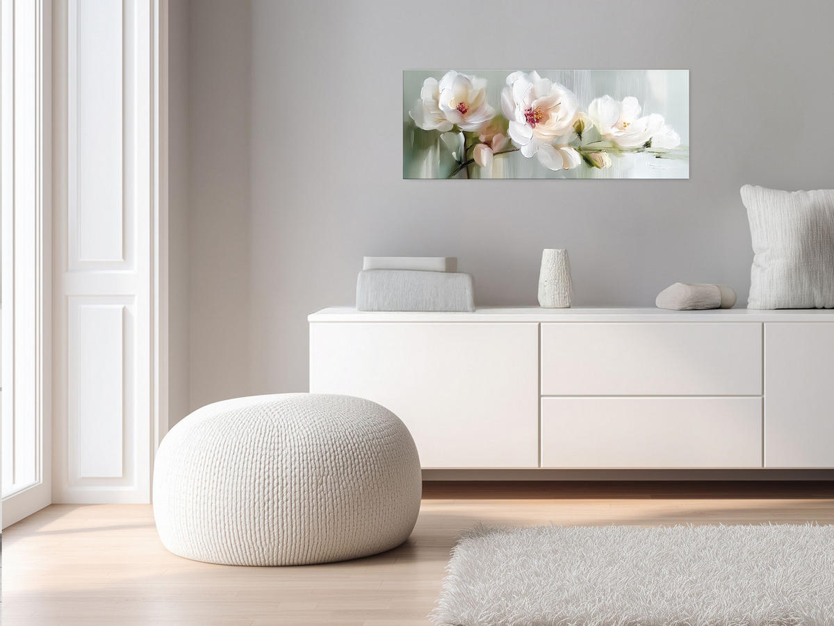 GLASBILD 80x30 cm weiße Blüten - Weiß, Glas (80/30cm) - artissimo