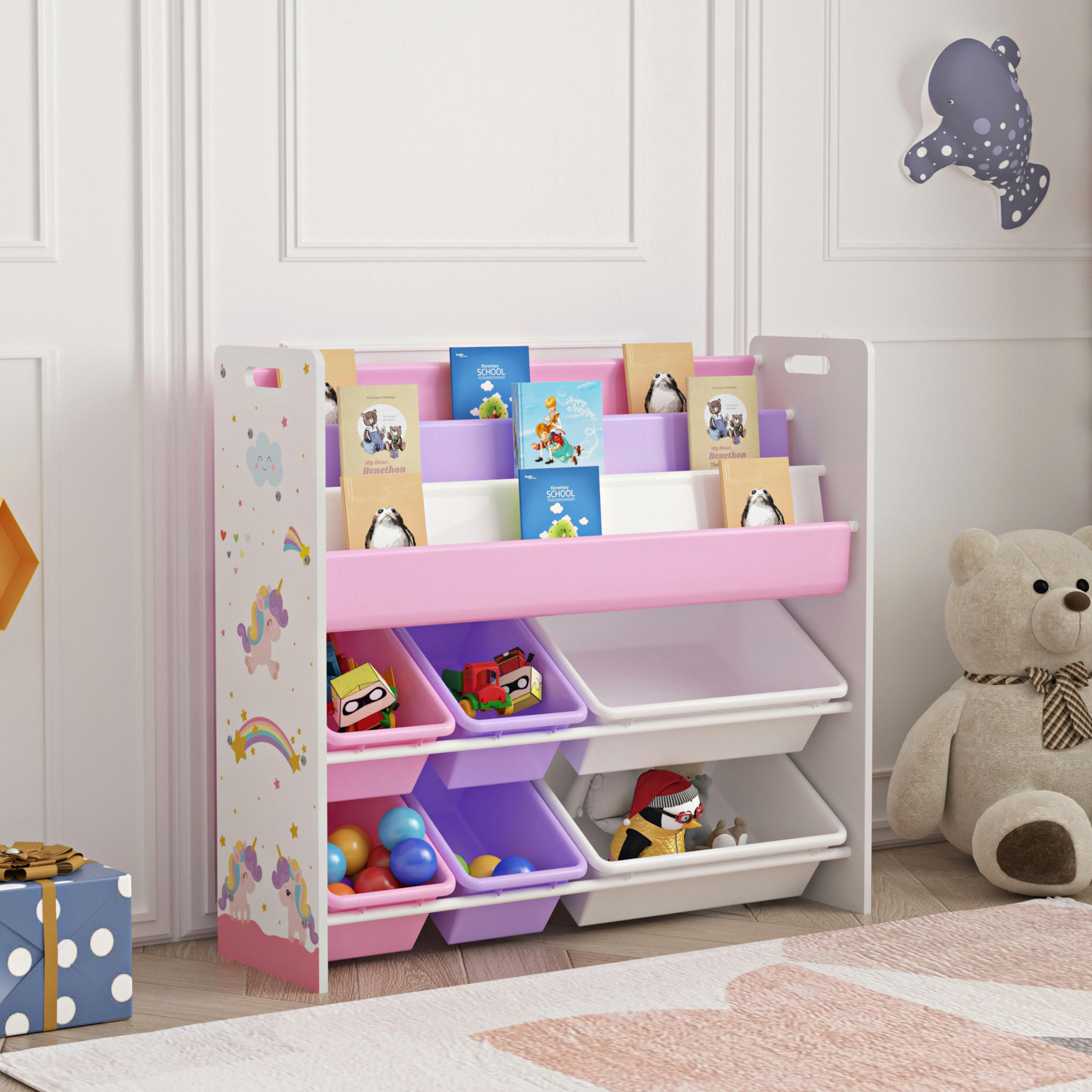 KINDERREGAL Rødøy - Lila/Weiß, Holzwerkstoff/Kunststoff (86/78/26.5cm) - [en.casa]