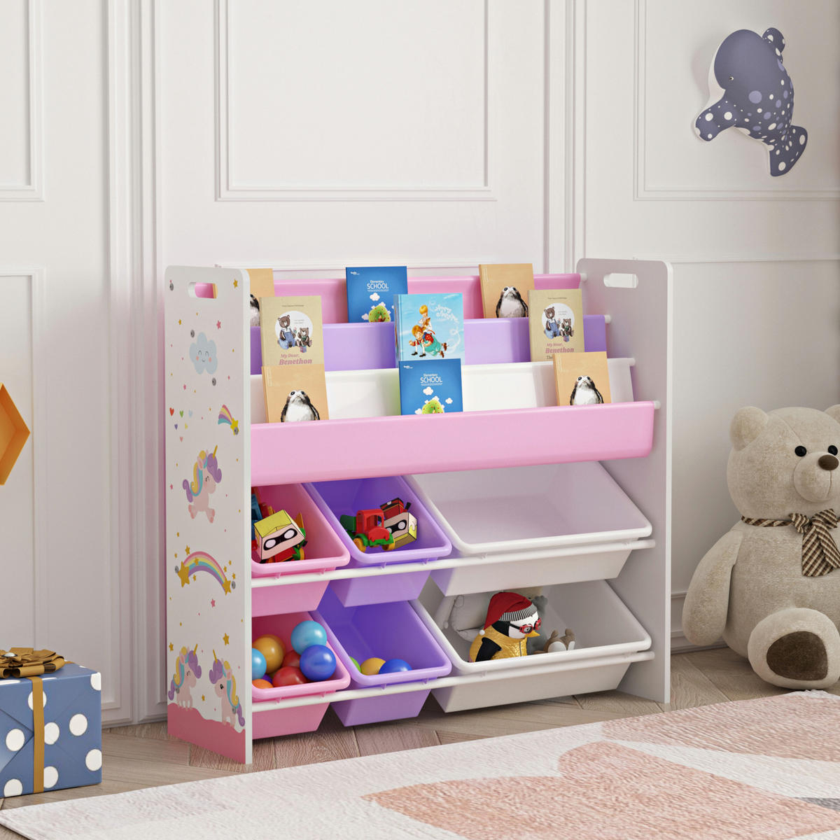 KINDERREGAL Rødøy - Lila/Weiß, Holzwerkstoff/Kunststoff (86/78/26.5cm) - [en.casa]