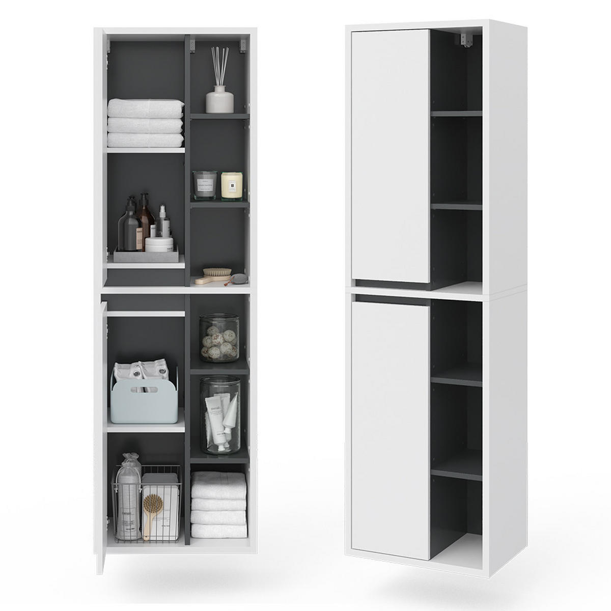 BADSCHRANK Viola Weiß 50 x 170 cm - Weiß, Holzwerkstoff (50/170/33cm) - Vicco