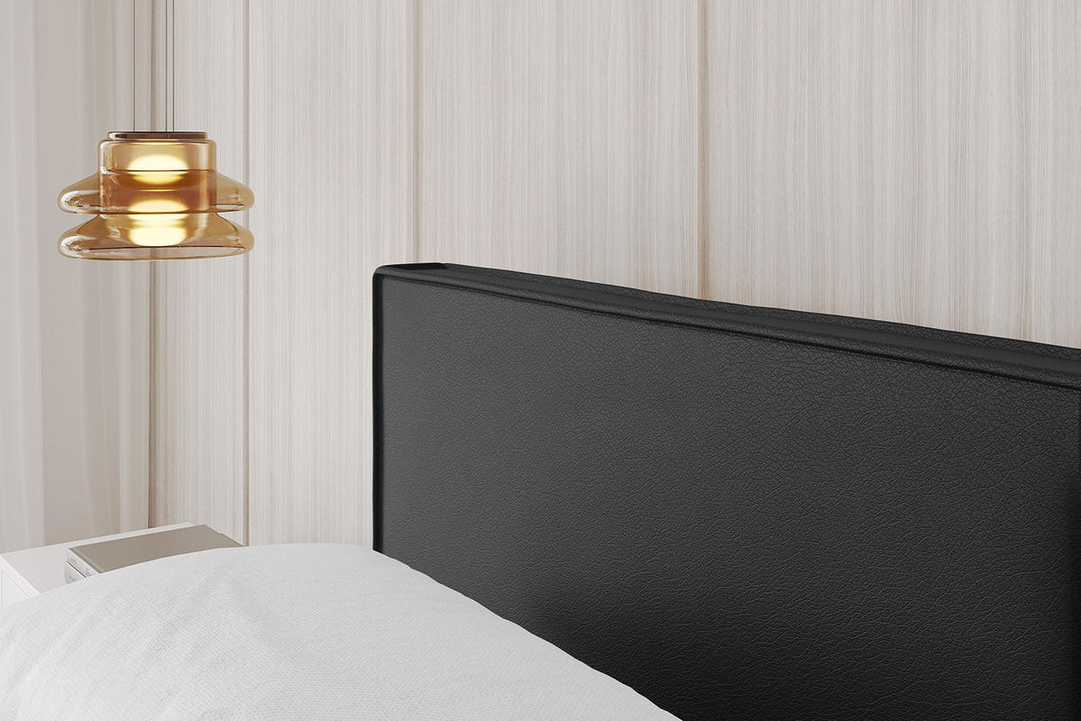 POLSTERBETT mit Bettkasten und Lattenrost, Boxbett ohne Matratze - EMMI-V1 180x200 Schwarz Kunstleder - Schwarz Hochglanz, Holzwerkstoff/Textil (180/200cm) - ALTDECOR