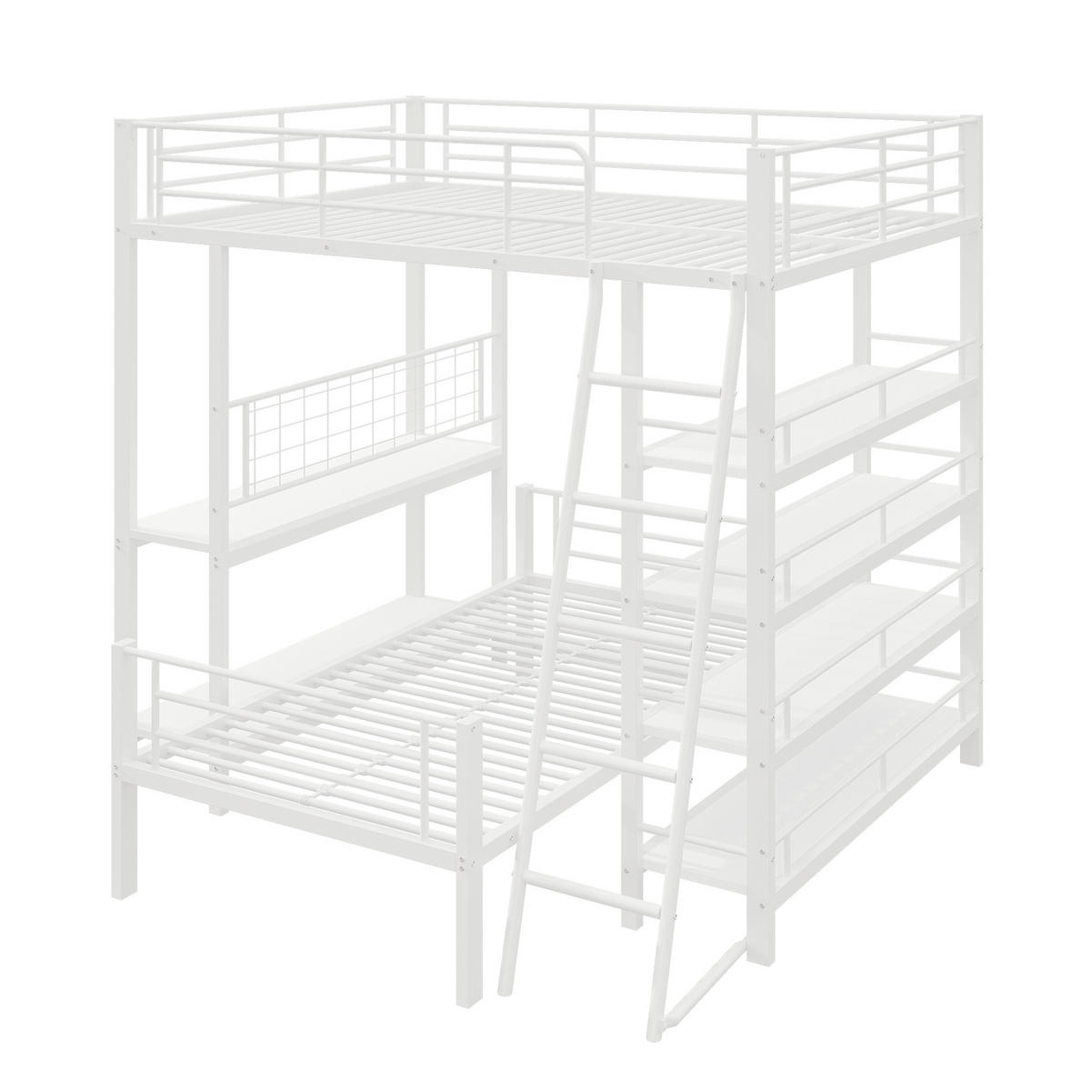 HOCHBETT 140/200 cm Weiß Multifunktionsbett mit Ablagefächern - Weiß, Metall (140/200cm) - OKWISH