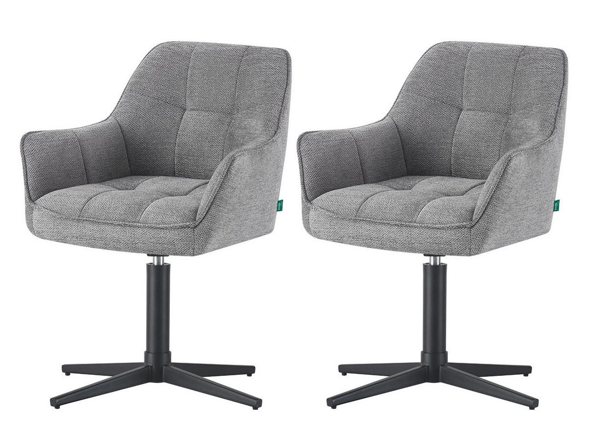 ESSZIMMERSTUHL THOMAS-KIRA 2er-Set 360°drehbar - Schwarz/Grau, Textil (61/81/62cm) - DUBI Möbel