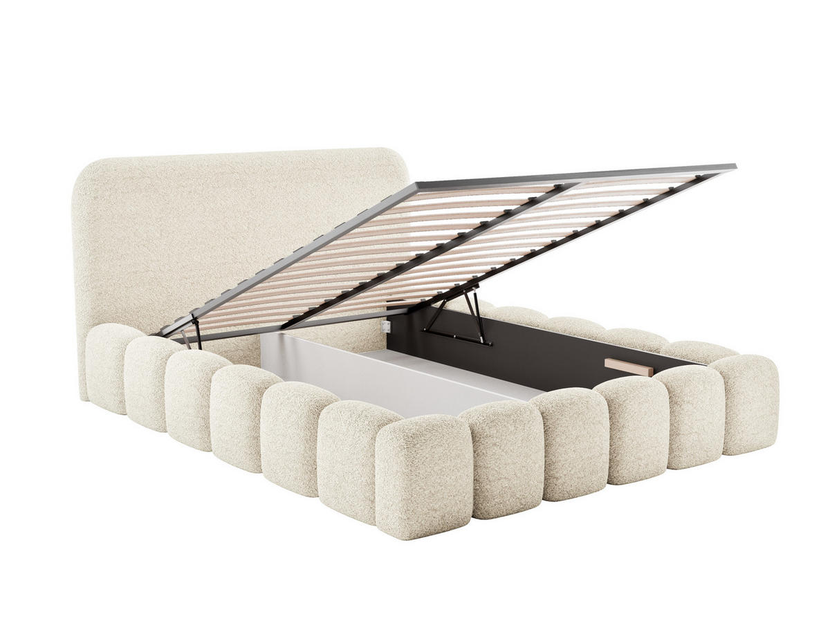POLSTERBETT MONI 160x200 mit Bettkasten und Lattenrost – Bouclé Stoff MONTE Creme - Hellgrau, Textil (160/200cm) - Luxkor24