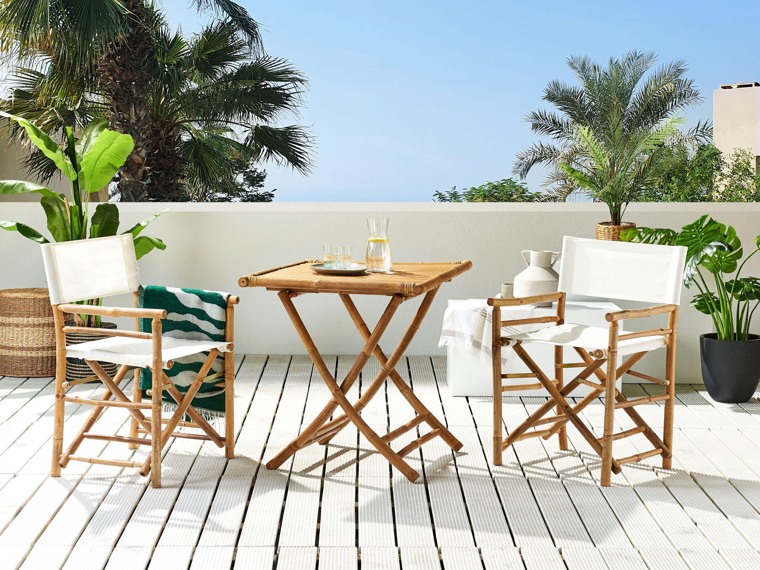 GARTENSTUHL 2er-Set Massivholz cremeweiß Molise - Hellbraun, Holz (58/86/45cm) - Beliani