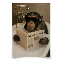 POSTER für Badezimmer WC SCHIMPANSE in Badewanne Affe mit Zeitung Abstraktion 30x40cm - Beige/Schwarz, Papier (30/40/40cm) - Muralo