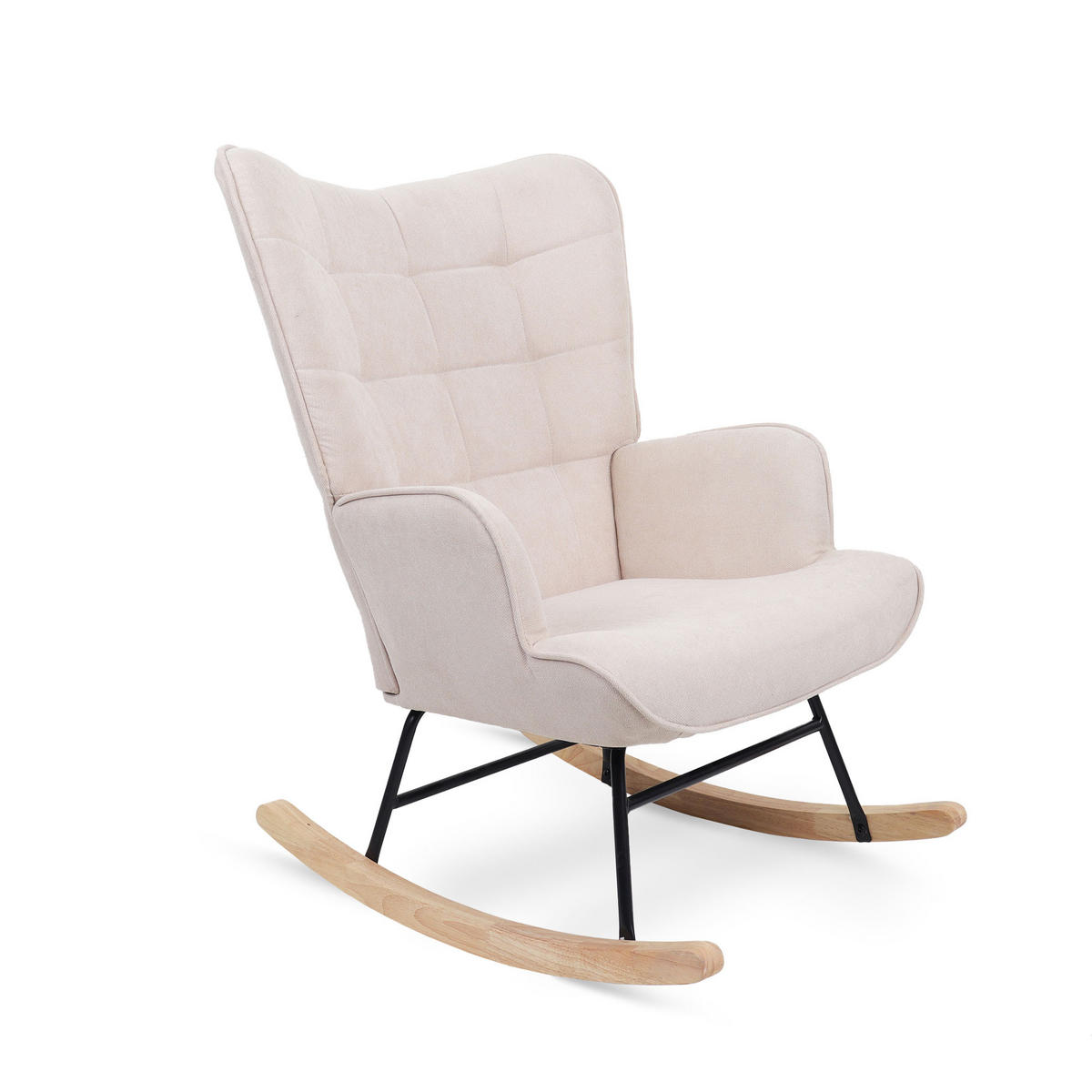 SCHAUKELSTUHL Luna Skandinavischer aus beigem Stoff mit Nähten - Beige/Akaziefarben, Holz/Holzwerkstoff (67/91/85.5cm) - Sicaan