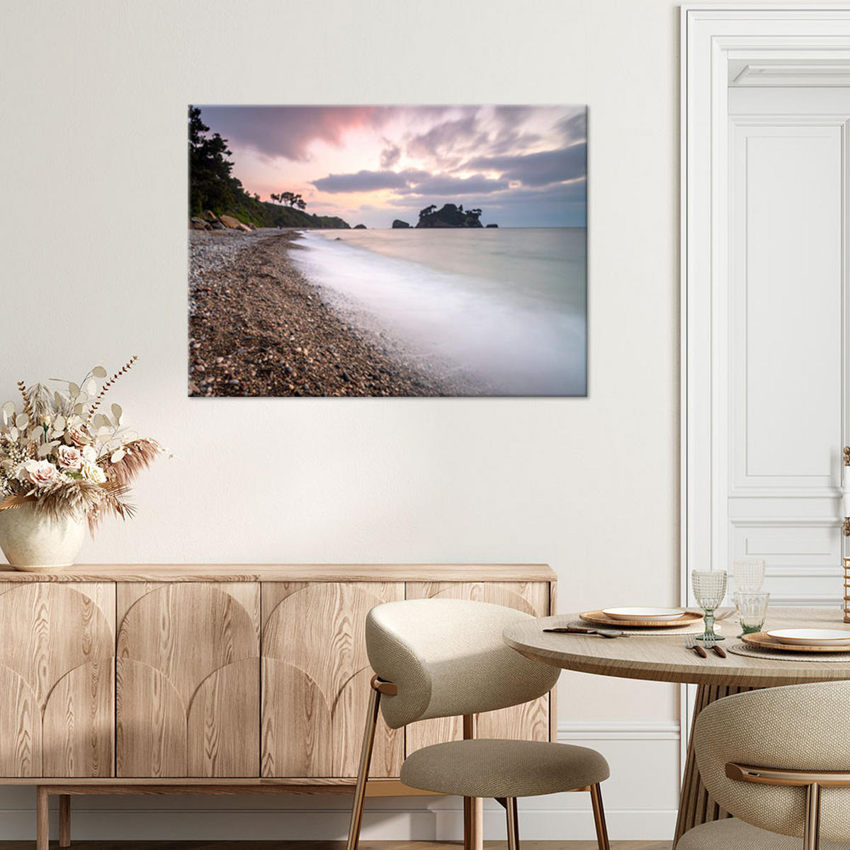 LEINWANDBILD Landschaft steiniger Strand Meer 100x70cm - Grau, Textil (100/70cm) - Feeby