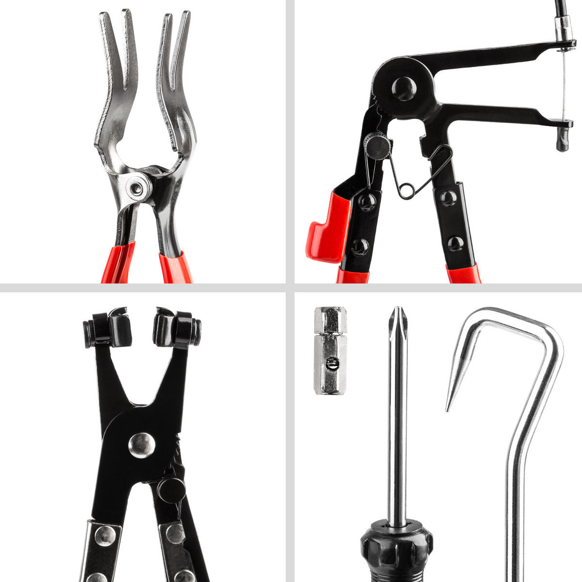 WERKZEUGSET Schlauchklemmenzangen und Schlauchschellenzangen, inklusive Kunststoffkoffer,schwarz/rot - Rot/Schwarz, Metall (48/28/9cm) - tectake