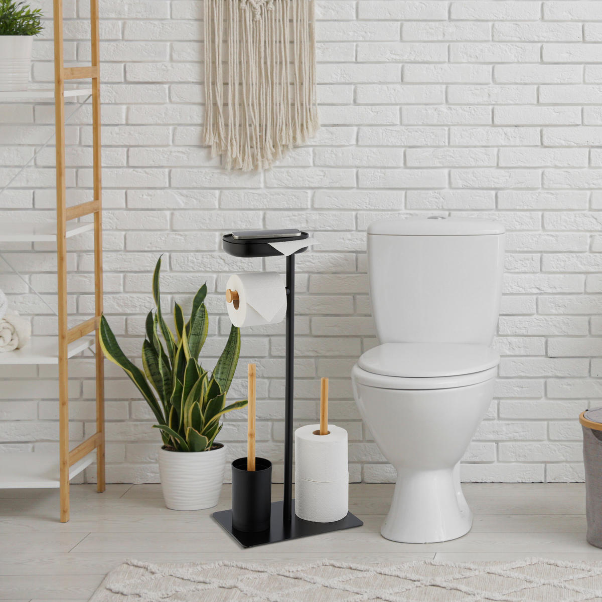 WC-GARNITUR - Schwarz, Holz/Kunststoff (30/66.5/20cm) - Relaxdays