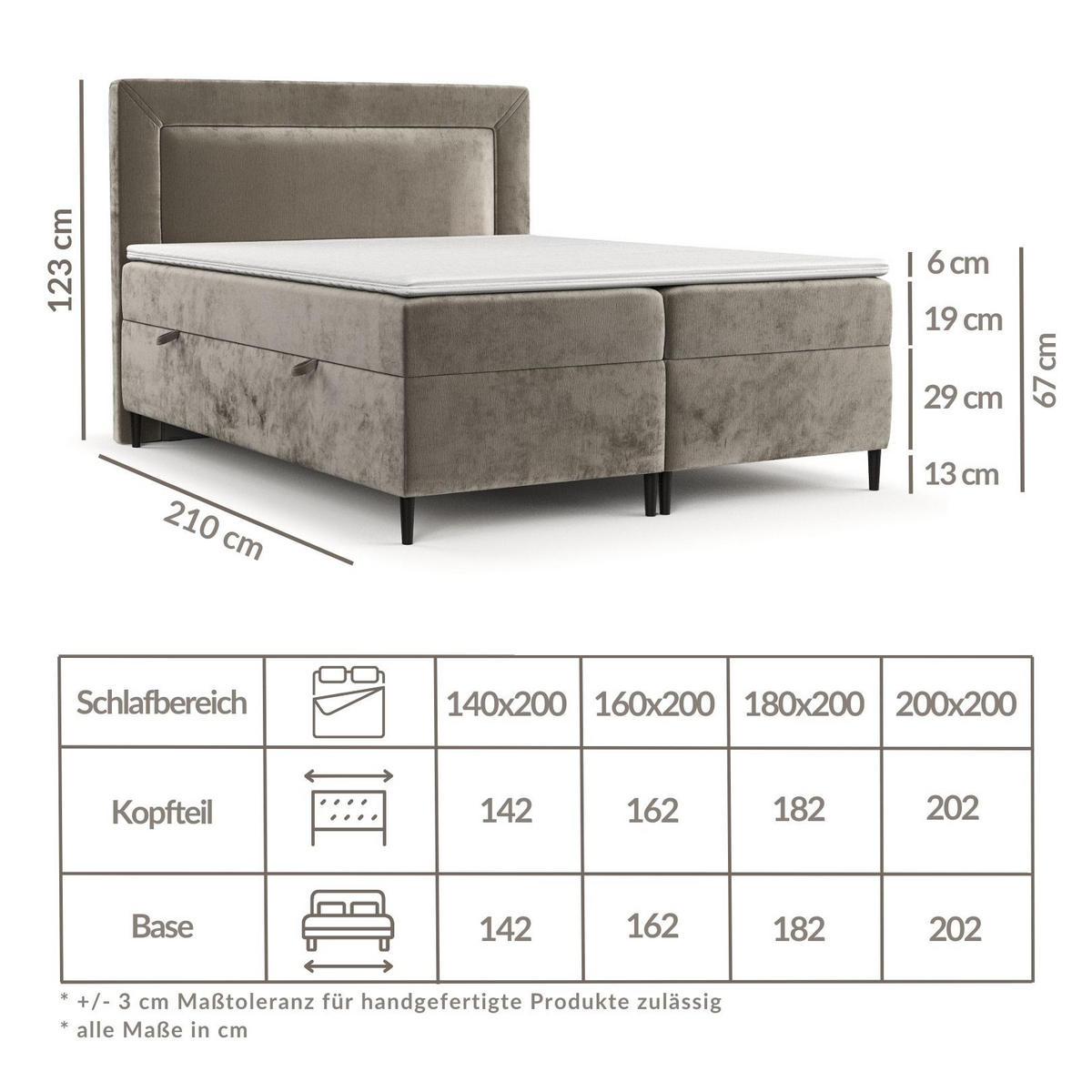 BOXBETT Noble Hellgrau 180/200 cm - Hellgrau/Schwarz, Holz/Holzwerkstoff (180/200cm) - Maison de Reve