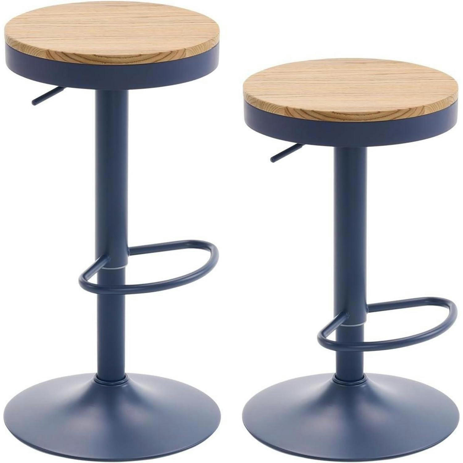 BARHOCKER 2er Set Höhenverstellbar Schwenkbar Marineblau Vintage - Dunkelblau, Holz (38.5/56/38.5cm)