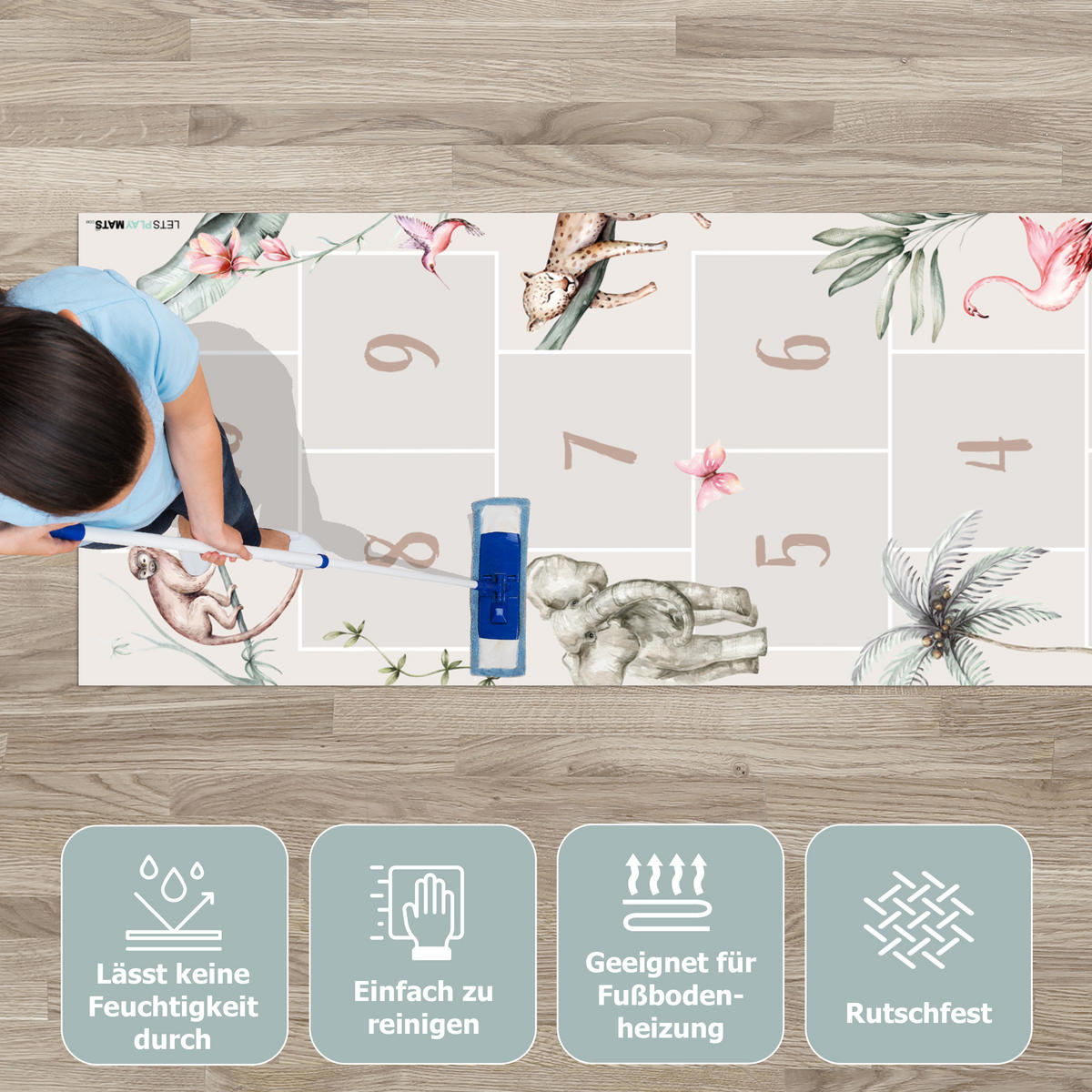 KINDERTEPPICH Hüpf - Tiere - Safari - Aquarell - Kinder 90x270 cm - Multicolor, Kunststoff (90/270cm) - MuchoWow