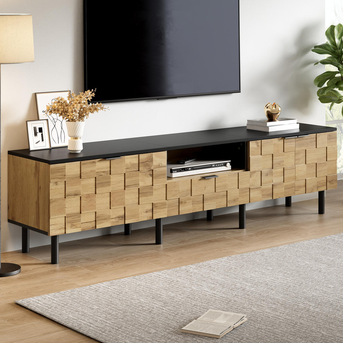 TV-LOWBOARD Mosaik 2 Türen 1 Schublade - Naturfarben, Holzwerkstoff (170/44.5/35cm) - Fortuna Lai