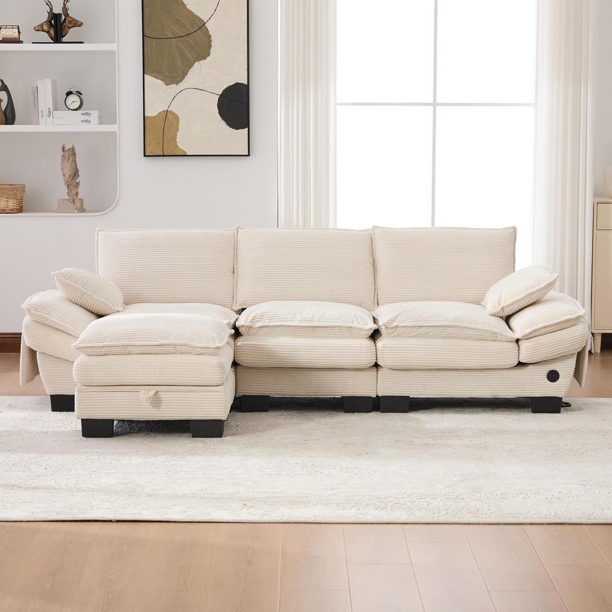 ECKSOFA DE-33750 modular mit Stauraumhocker Beige - Beige, Metall (260/132cm) - ComfortXL