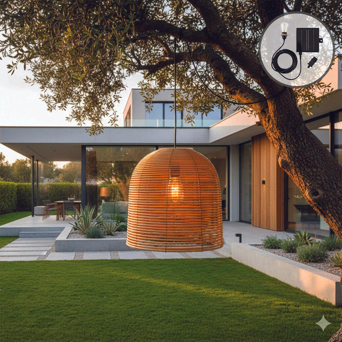 HANG BOHEME Solar-Pendelleuchte, 31 cm hoch, 5 m - Beige, Kunststoff (30/30/31cm) - Lumisky