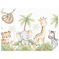KINDERTAPETE - Tiere - Dschungel - Pastell - 400x300 cm - Weiß, Papier (400/300cm) - OnlyWow