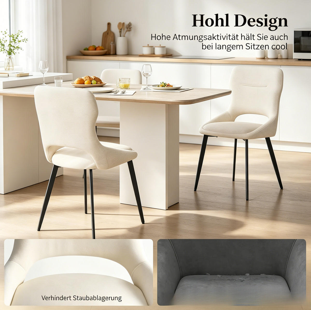 ESSSTUHL 4er-Set mit Armlehnen 43 x 40 x 86 cm Beige - Beige, Metall (40/86/43cm) - Meubliv