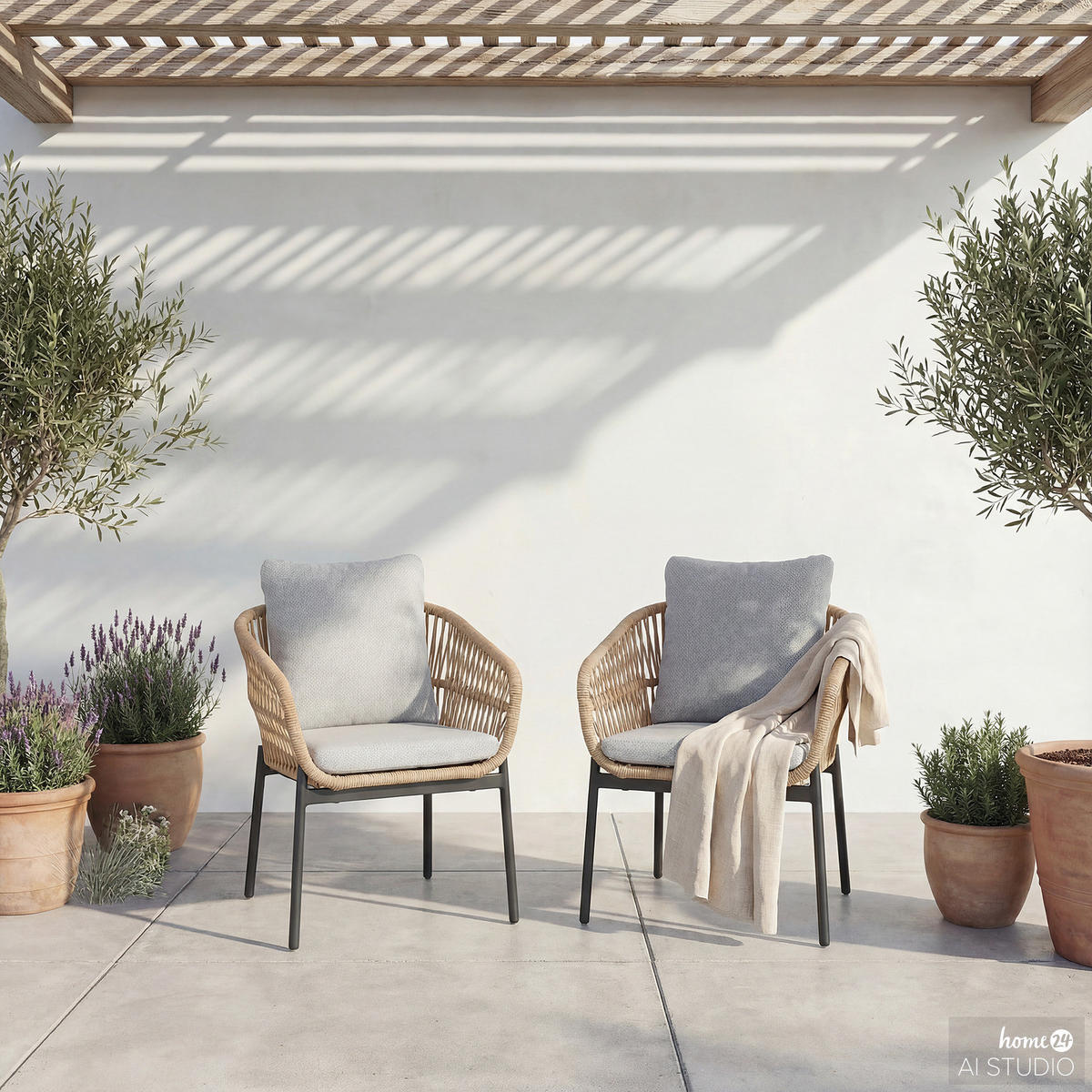 GARTENSTUHL - 2er-Set - Aluminium / Webstoff - Beige / Grau - Schwarz/Braun, Kunststoff/Textil (63/81/61cm) - home24