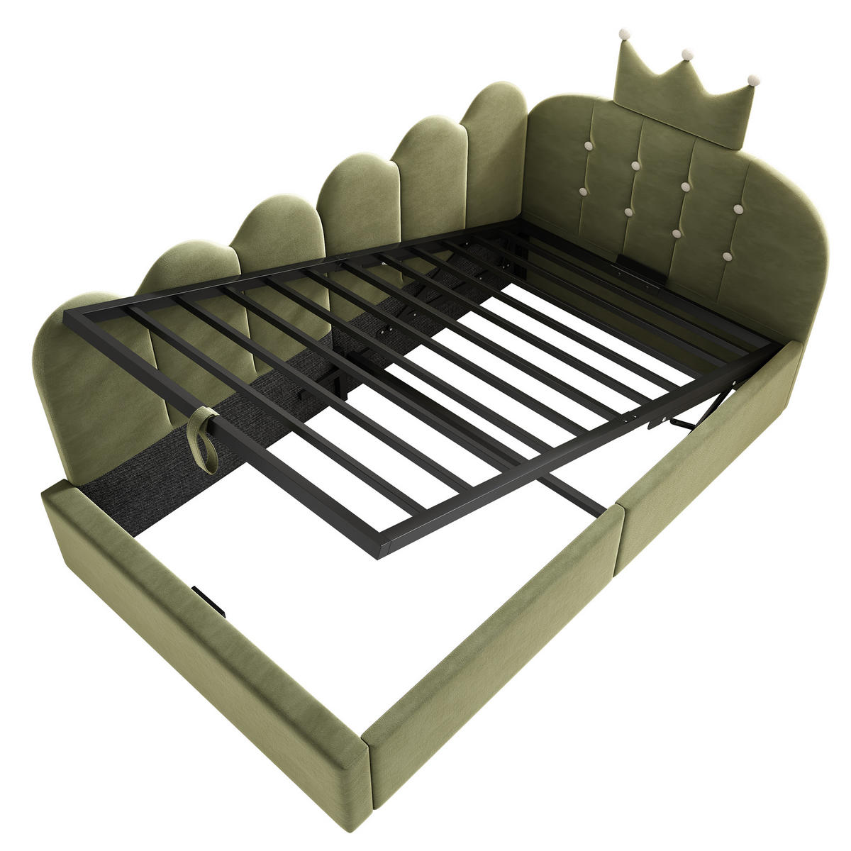 KINDERBETT 90/200 cm DE-00316, in Grün, hydraulischem Stauraum - Grün, Metall (90/200cm) - ComfortXL