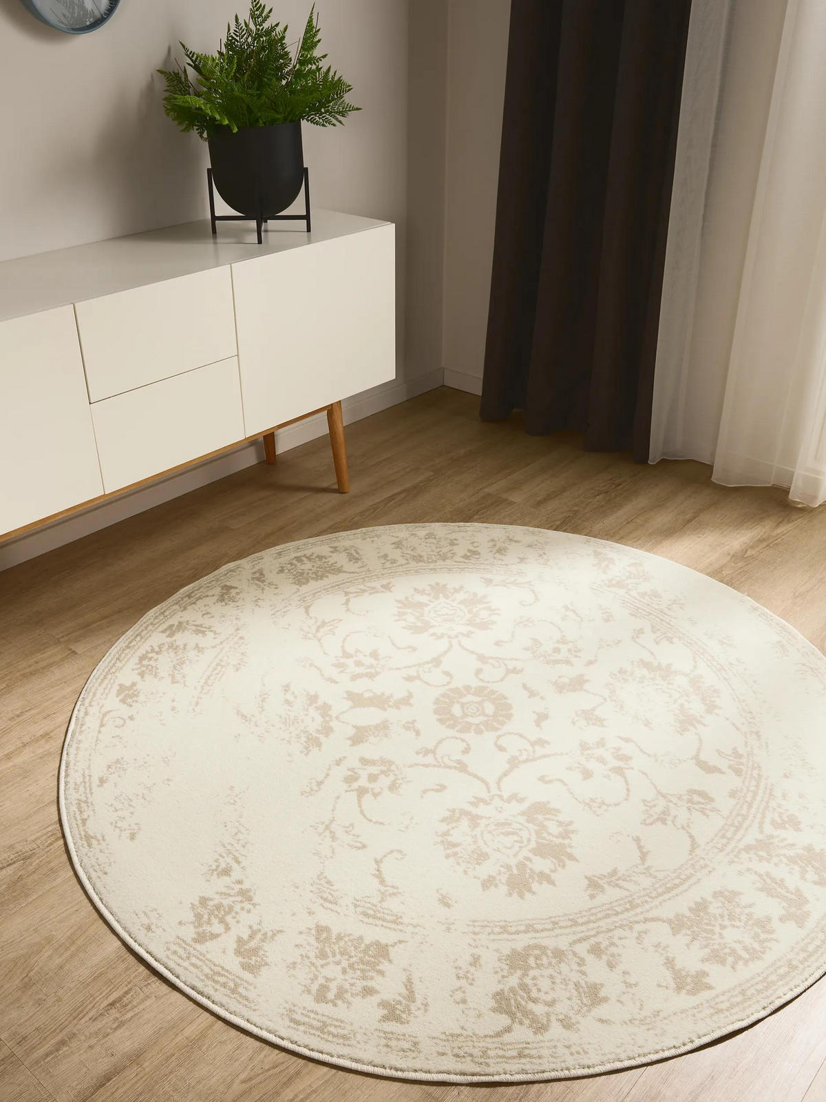 VINTAGE-TEPPICH Suki ø 120 cm rund - Beige/Creme, Kunststoff (120/120cm) - benuta