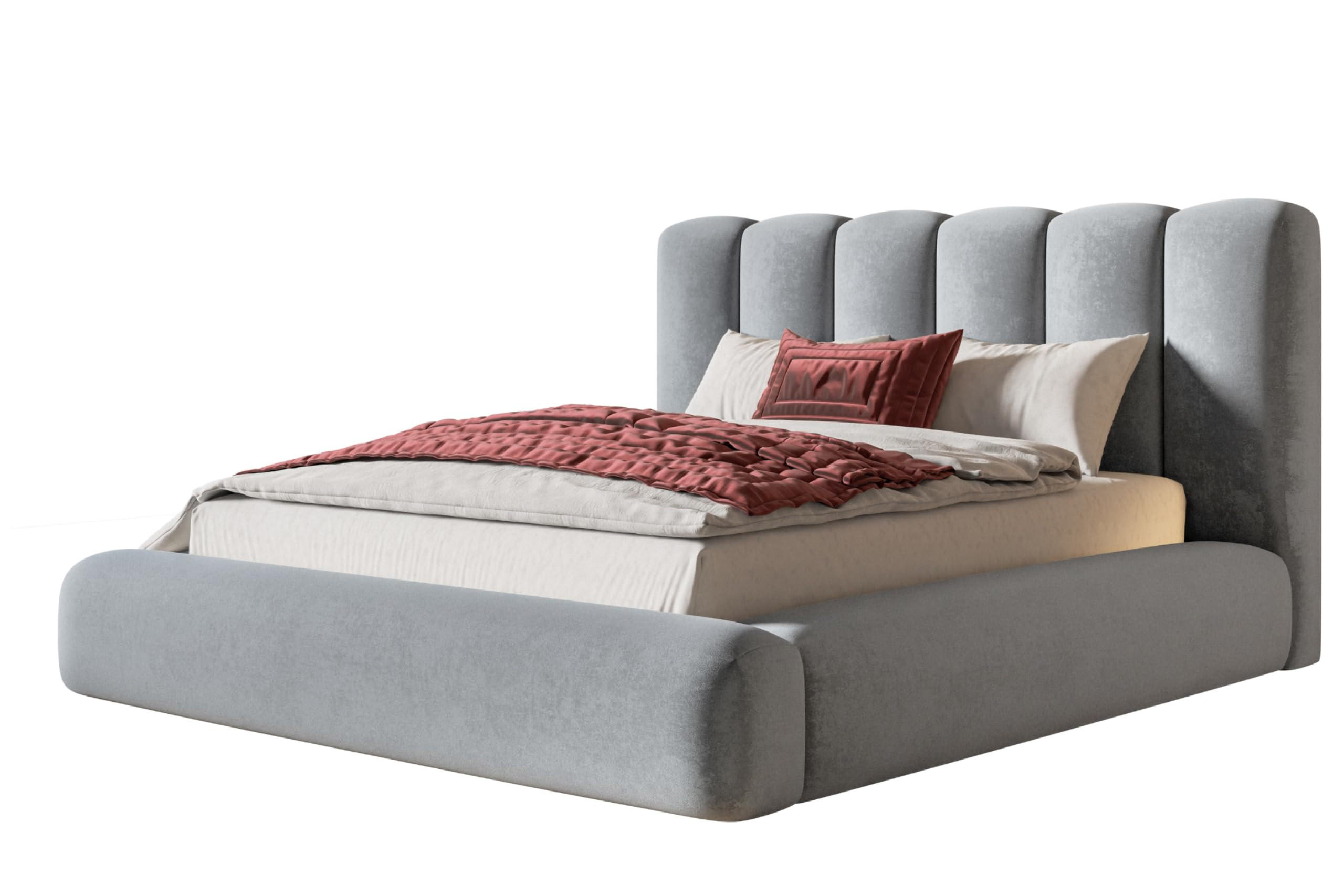 BETT 180x200 - Polsterbett mit Bettkasten und Holzrahmen - Modern Bett - Eleganter Jasmine-Stoff - Kollektion Alva Maxi - Hellgrau - Hellgrau, Holz/Textil (180/200cm) - Alpi-Möbel