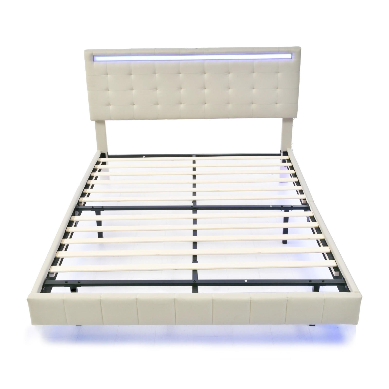 POLSTERBETT 140x200 cm mit LED, Kopfteil, Lattenrost, Leinen, Beige - Beige, Metall (140/200cm)
