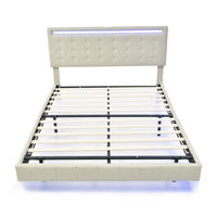 POLSTERBETT 140x200 cm mit LED, Kopfteil, Lattenrost, Leinen, Beige - Beige, Metall (140/200cm)