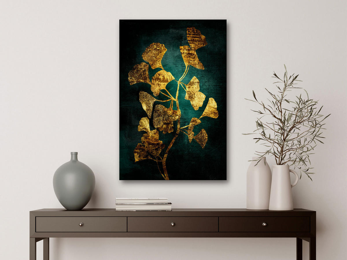 KUNSTDRUCK Gold 40/60 cm - Goldfarben/Grün, Textil (40/60cm) - KUNSTLOFT