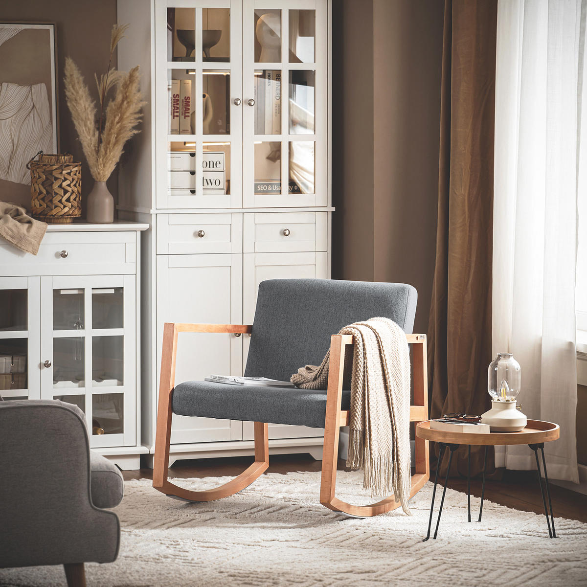 SCHAUKELSTUHL Buche Grau - Hellgrau, Holz/Textil (66/75cm) - SoBuy