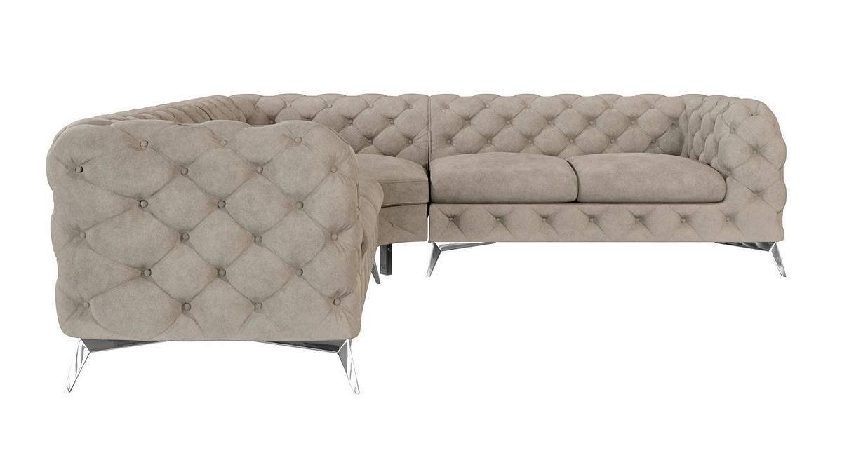 ECKSOFA Chesterfield Laura Dunkle Creme Samt - Silberfarben/Creme, Holz/Textil (264/264cm) - S-Style Möbel