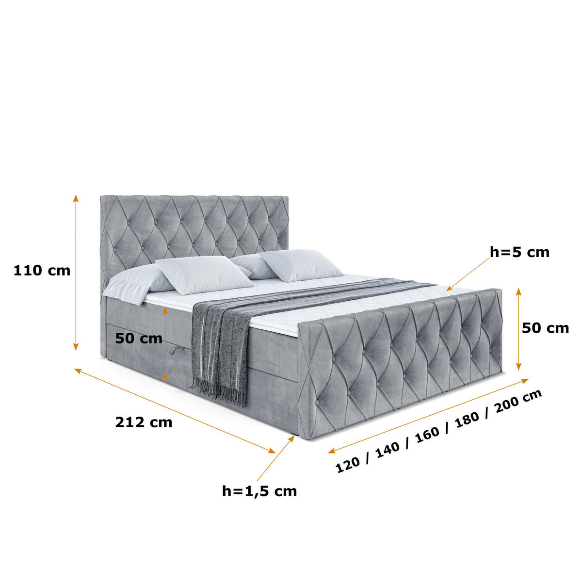 BOXBETT AMAY-Z - 180x200 cm - H3 - Grau - Grau, Holzwerkstoff (180/200cm) - ALTDECOR