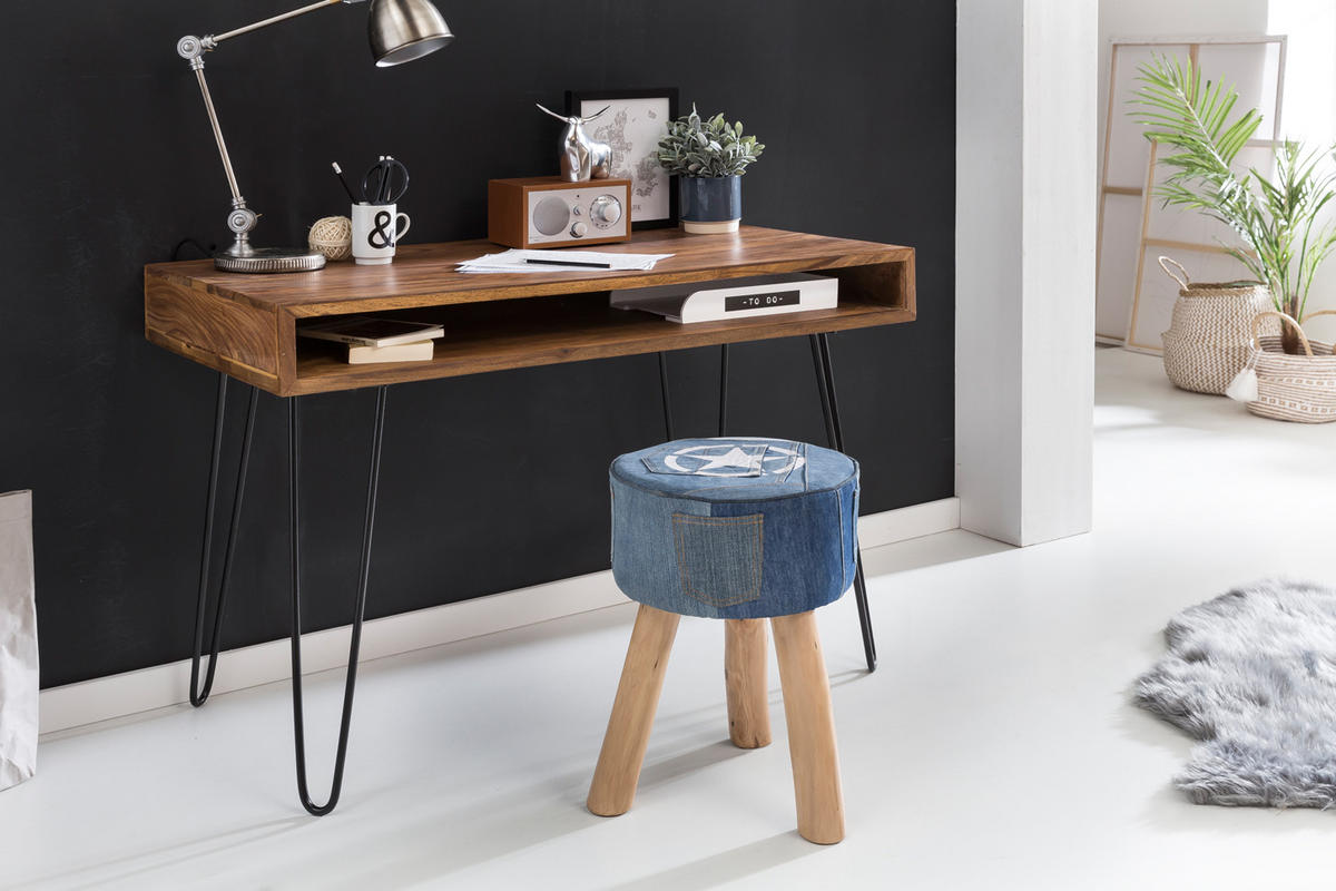 SCHREIBTISCH – Massivholz, Industrial Retro, große Platte, Haarnadelbeine - Schwarz/Braun, Holz/Metall (60/110/76cm) - KADIMA DESIGN