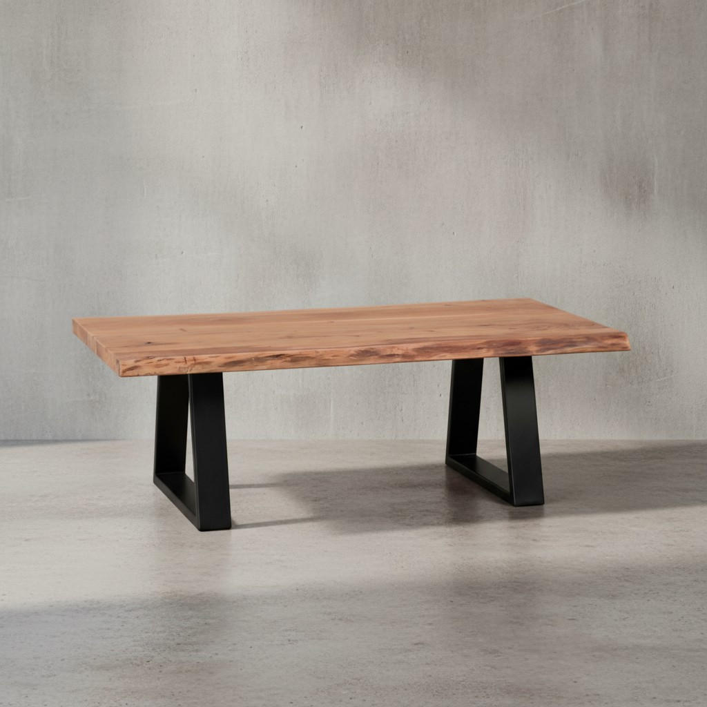COUCHTISCH Akazie Massivholz Rechteckig Modern Handgefertigt Einzigartige Maserung - Beige/Schwarz, Holz/Metall (60/115/40cm) - KADIMA DESIGN