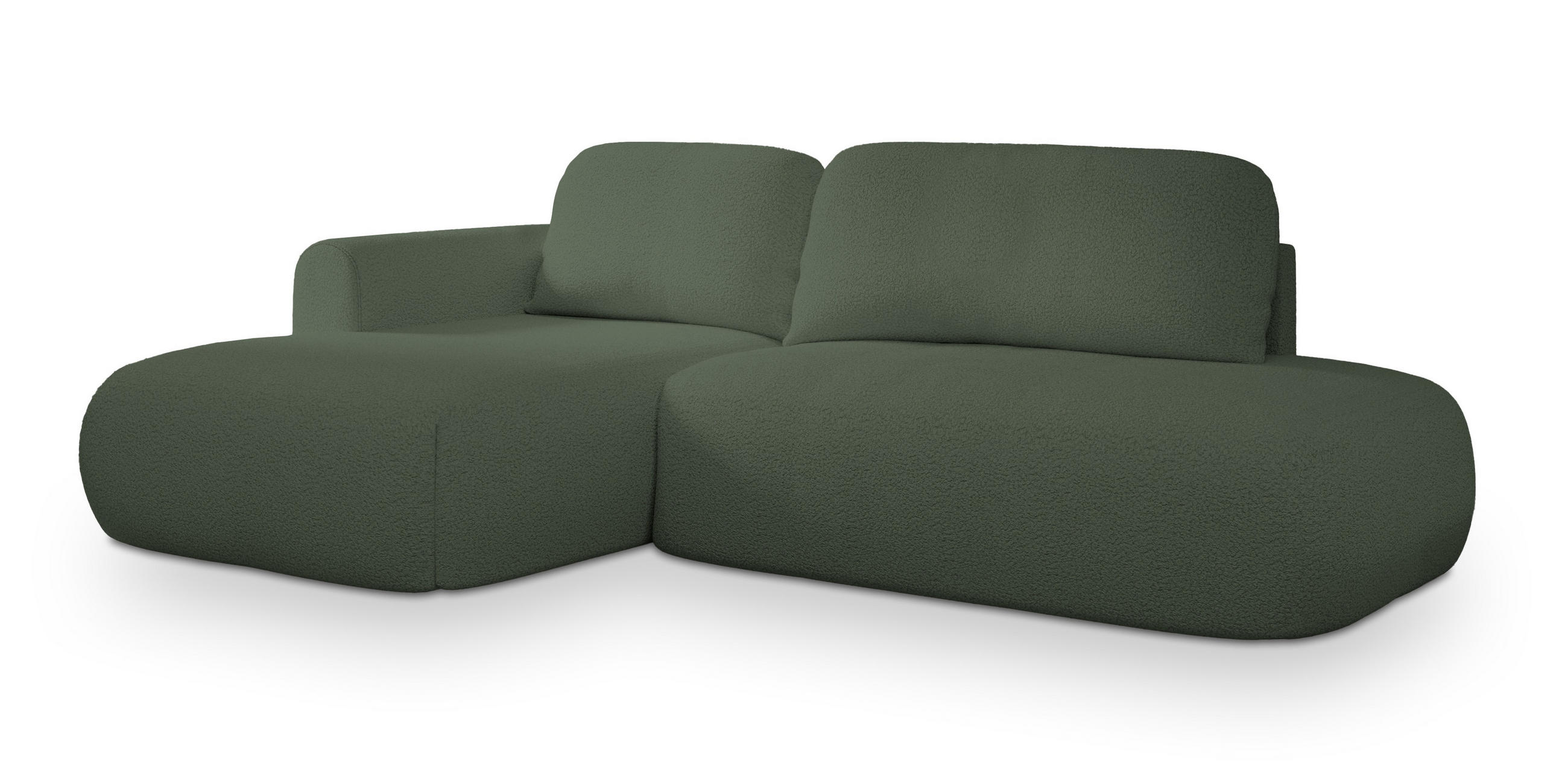 ECKSOFA NUVIRA L-S Grün Boucle-Stoff mit Schlaffunktion - Grün, Holz (274/165cm) - MASSENO