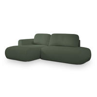 ECKSOFA NUVIRA L-S Grün Boucle-Stoff mit Schlaffunktion - Grün, Holz (274/165cm) - MASSENO