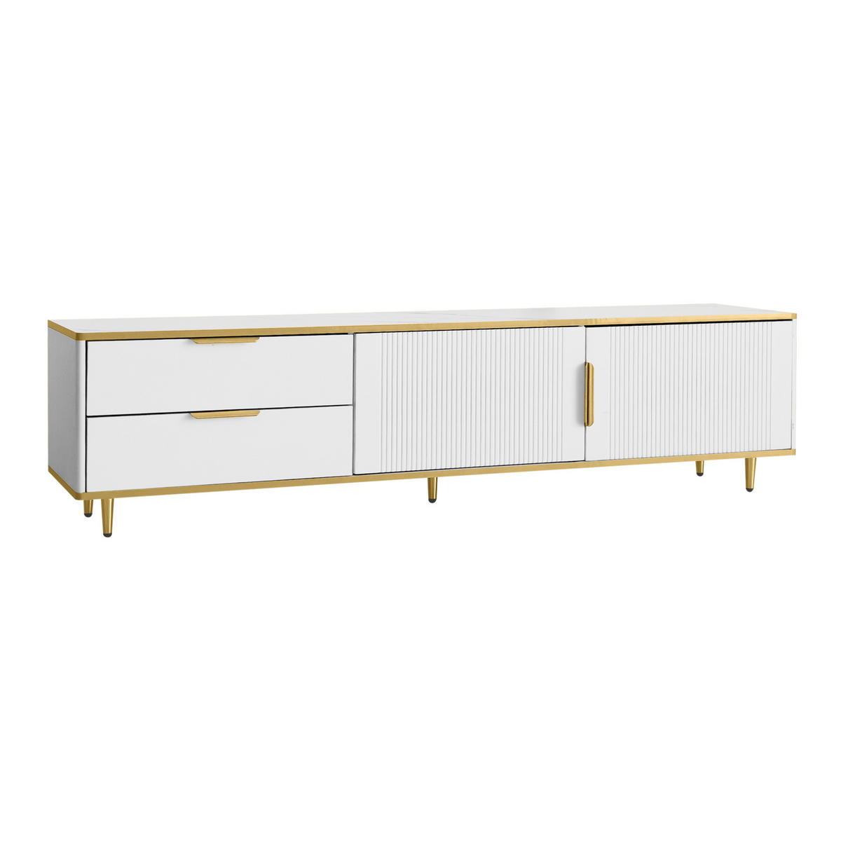 TV-SCHRANK 175/40/45 cm weiß mit goldenen Griffen und Schnitzmustern - Weiß, Holzwerkstoff (175/45/40cm) - OKWISH