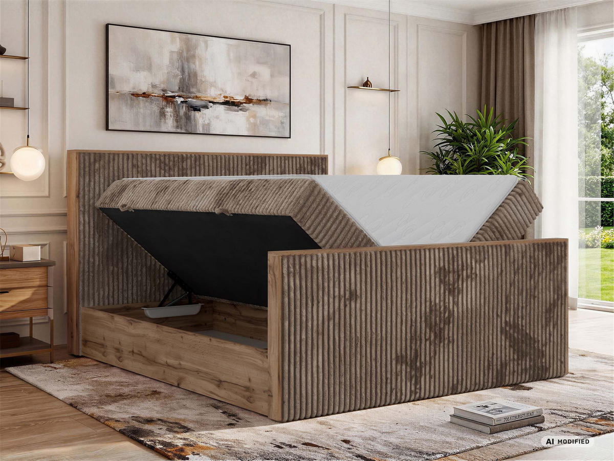 KONTINENTÁLNÍ POSTEL WOOD DUO 200/200 - Hnědá Manšestr - Topper T25 - H3 - černá/hnědá, textil/plast (200/200cm) - MKS