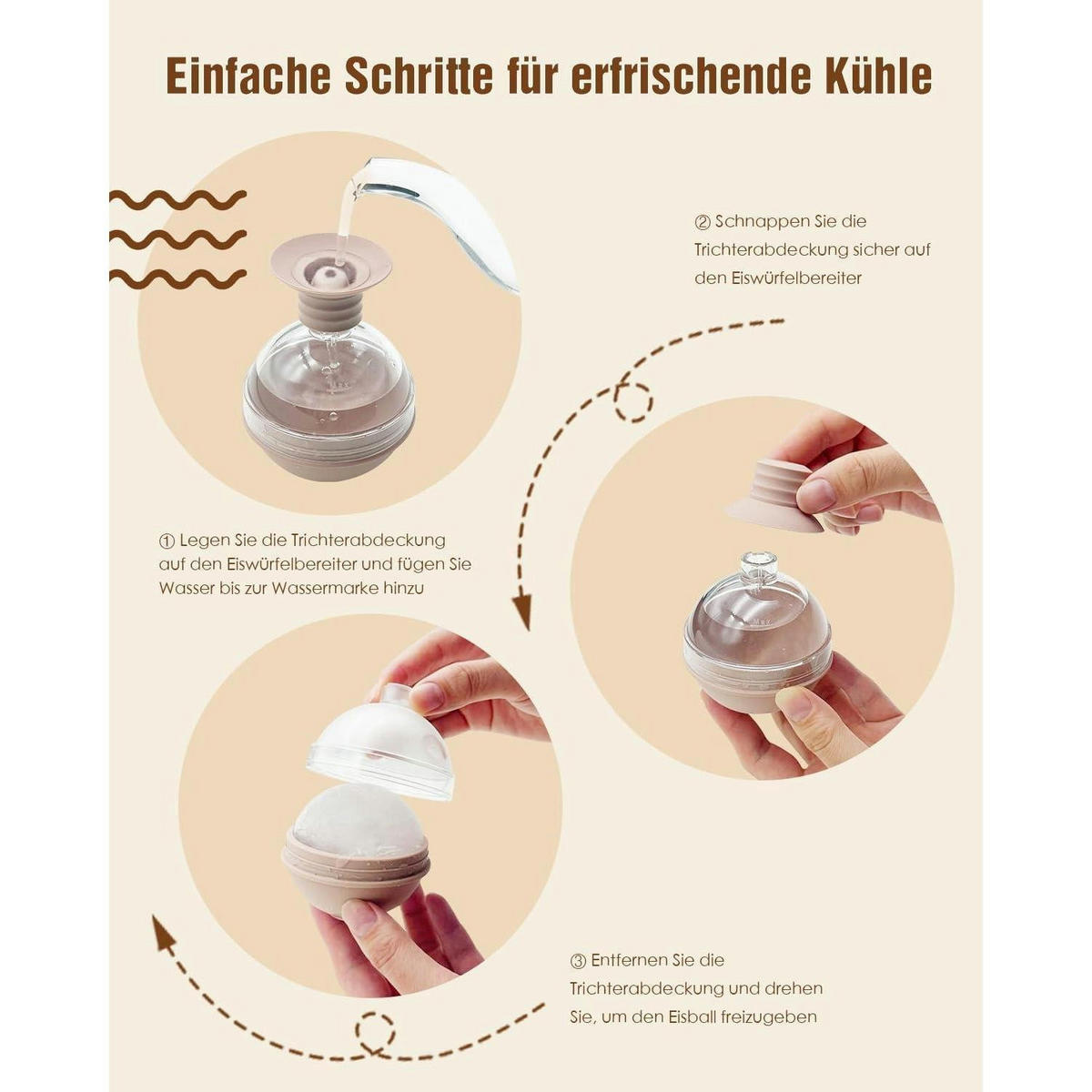 EISWÜRFELFORM 4er Set 6 cm Kugel mit Trichterdeckel - Multicolor, Kunststoff (7/8.5/7cm)