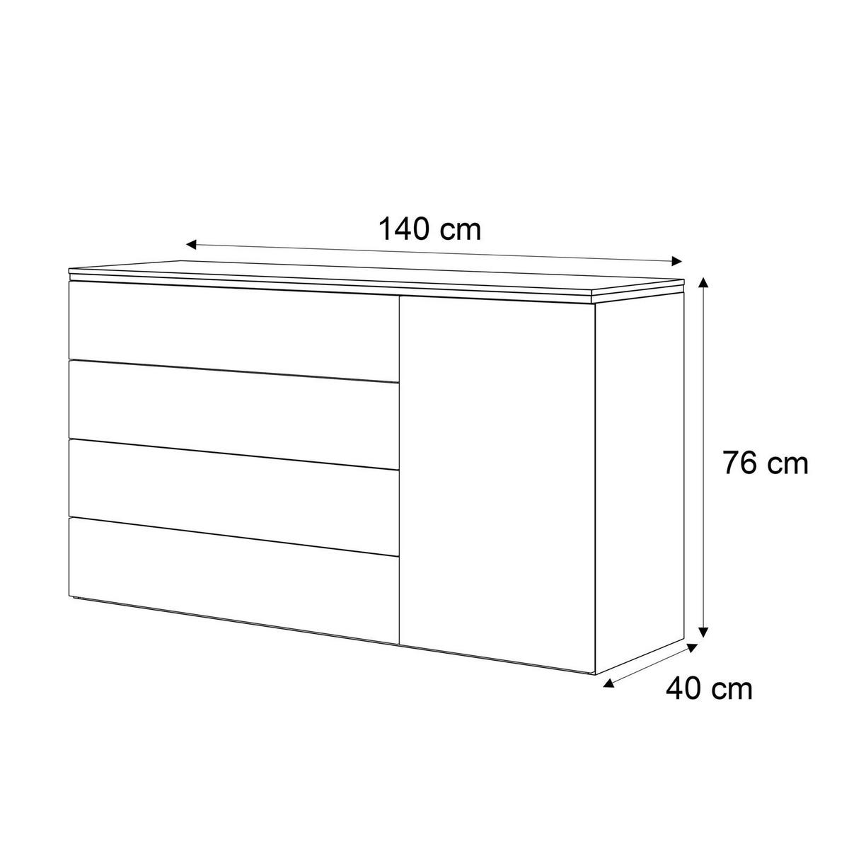 KOMMODE AURORA SILVER 4S1D mit Schubladen – Hängend - Weiß Hochglanz, Holzwerkstoff (140/76/40cm) - Lookway