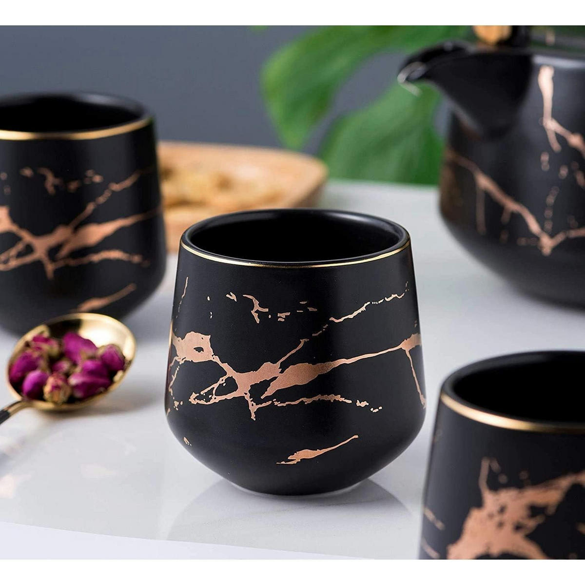 TEESERVICE 5-teiliges Set Marmoroptik Schwarz - Multicolor, Keramik (15/15/20cm)
