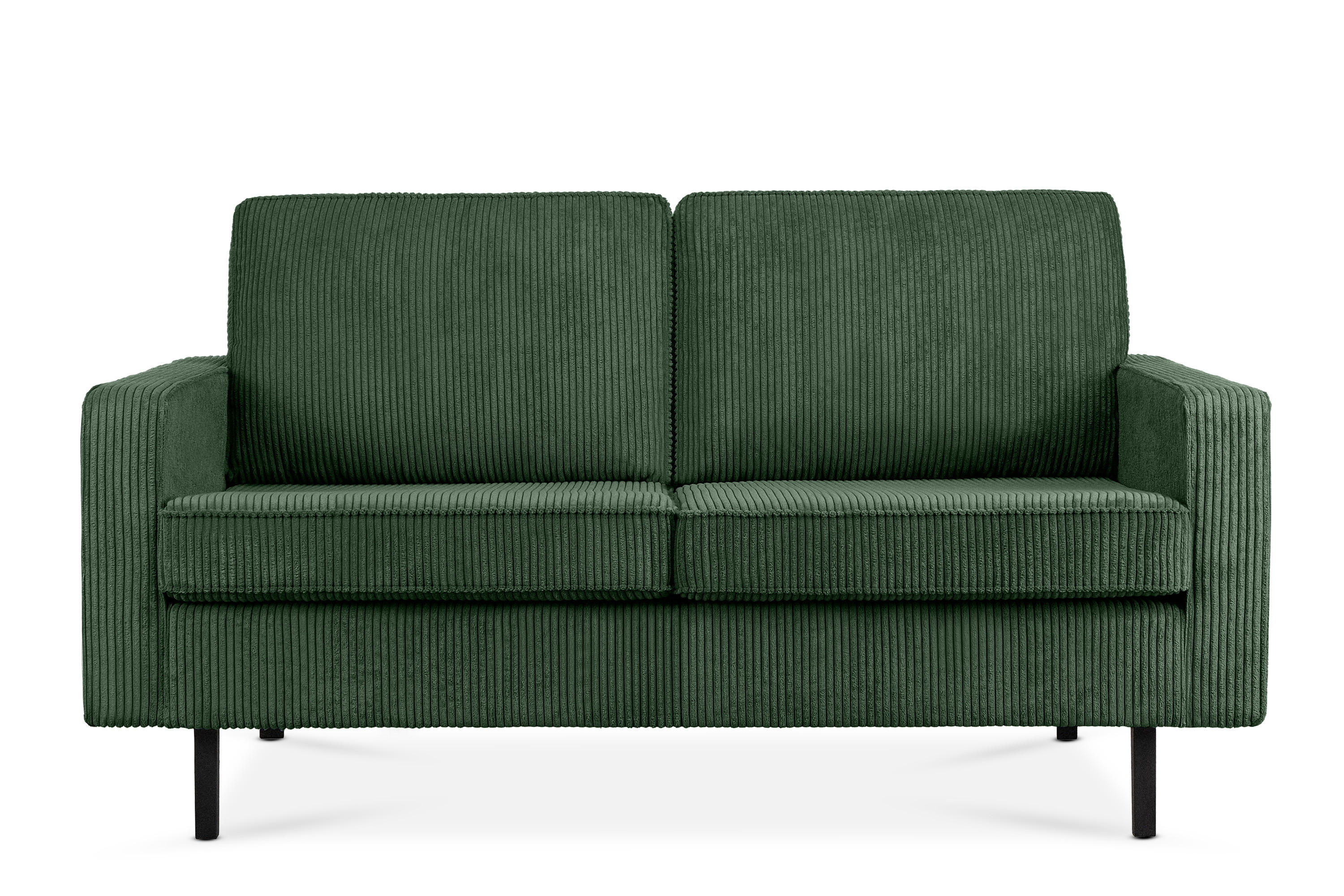 2-SITZER-SOFA INVIA Klassische-Stil mit Armlehnen, Feinkord-Stoff, Dunkelgrün - Dunkelgrün/Schwarz, Textil (164/87/98cm) - KONSIMO®