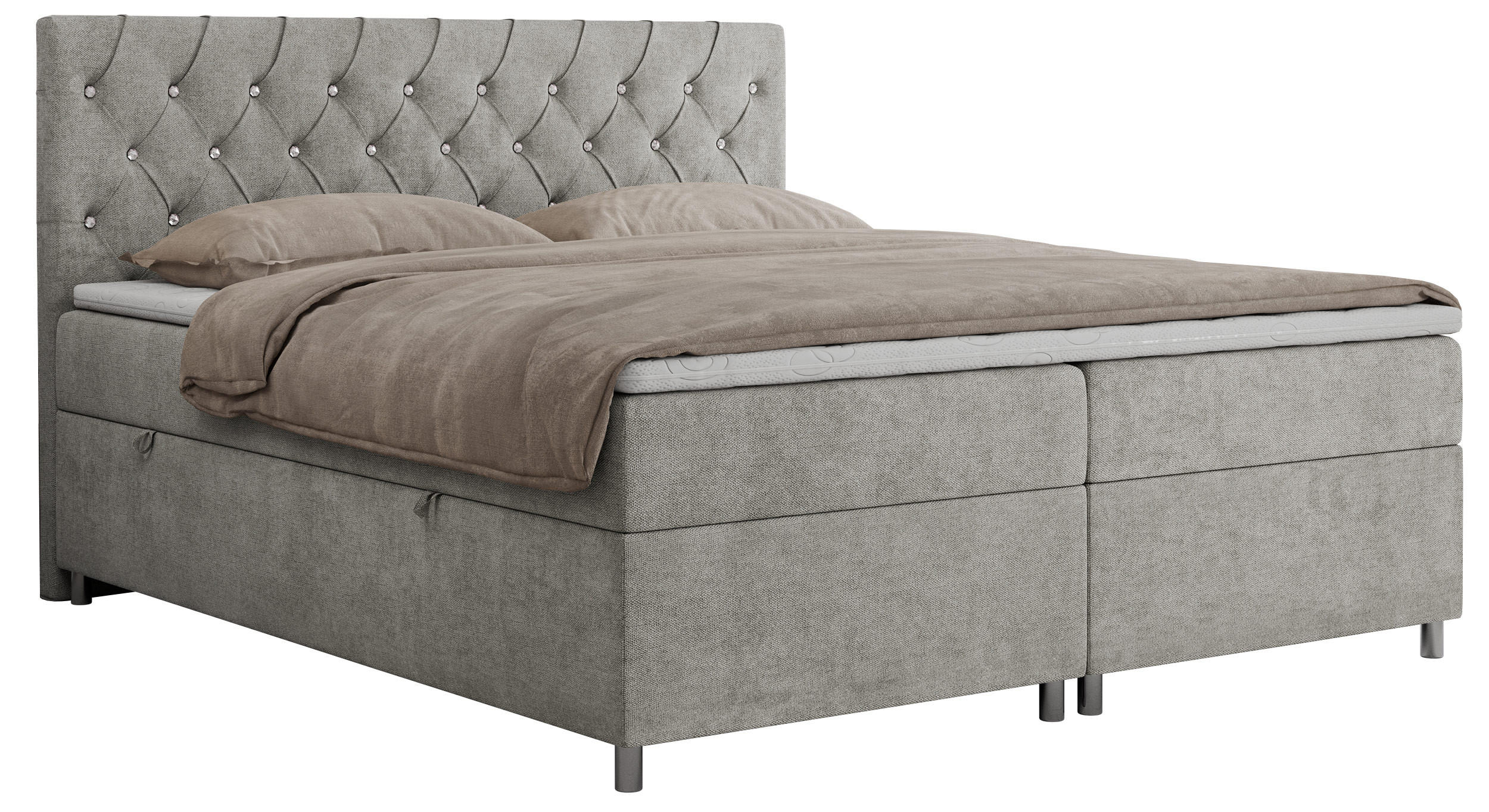 BOXBETT ROMA 160/200 - Hellgrau Strukture - H3 - Hellgrau, Holz/Textil (160/200cm)