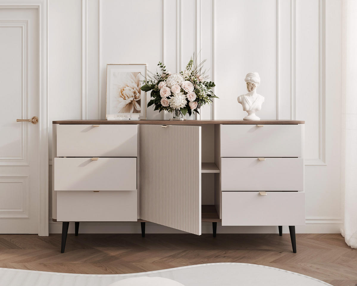 KOMMODE mit Schubladen NAVANI 160 cm Kaschmir Nuss - Kaschmir/Nussbaumfarben, Holzwerkstoff (160/82/40cm) - Idohome