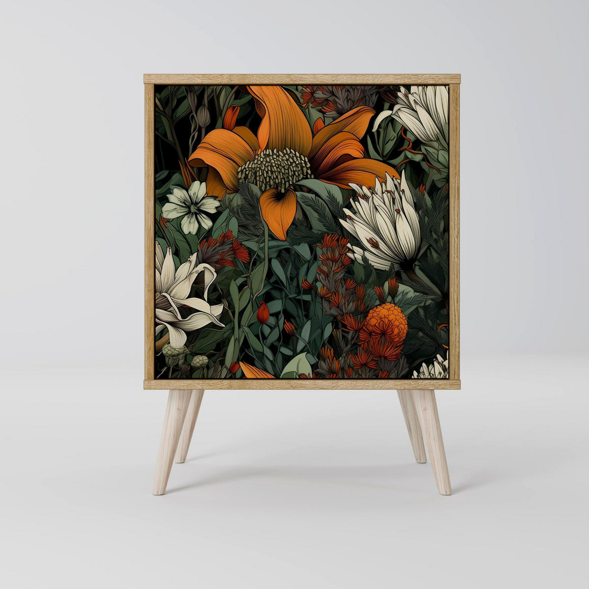 SIDEBOARD MIDNIGHT SPROUT, Grau, 57,5x42x77,5 cm, Schräge Buchenholzfüße - Buchefarben/Multicolor, Holzwerkstoff/Buchenholz (57.5/77.5/42cm) - SpaceRebels