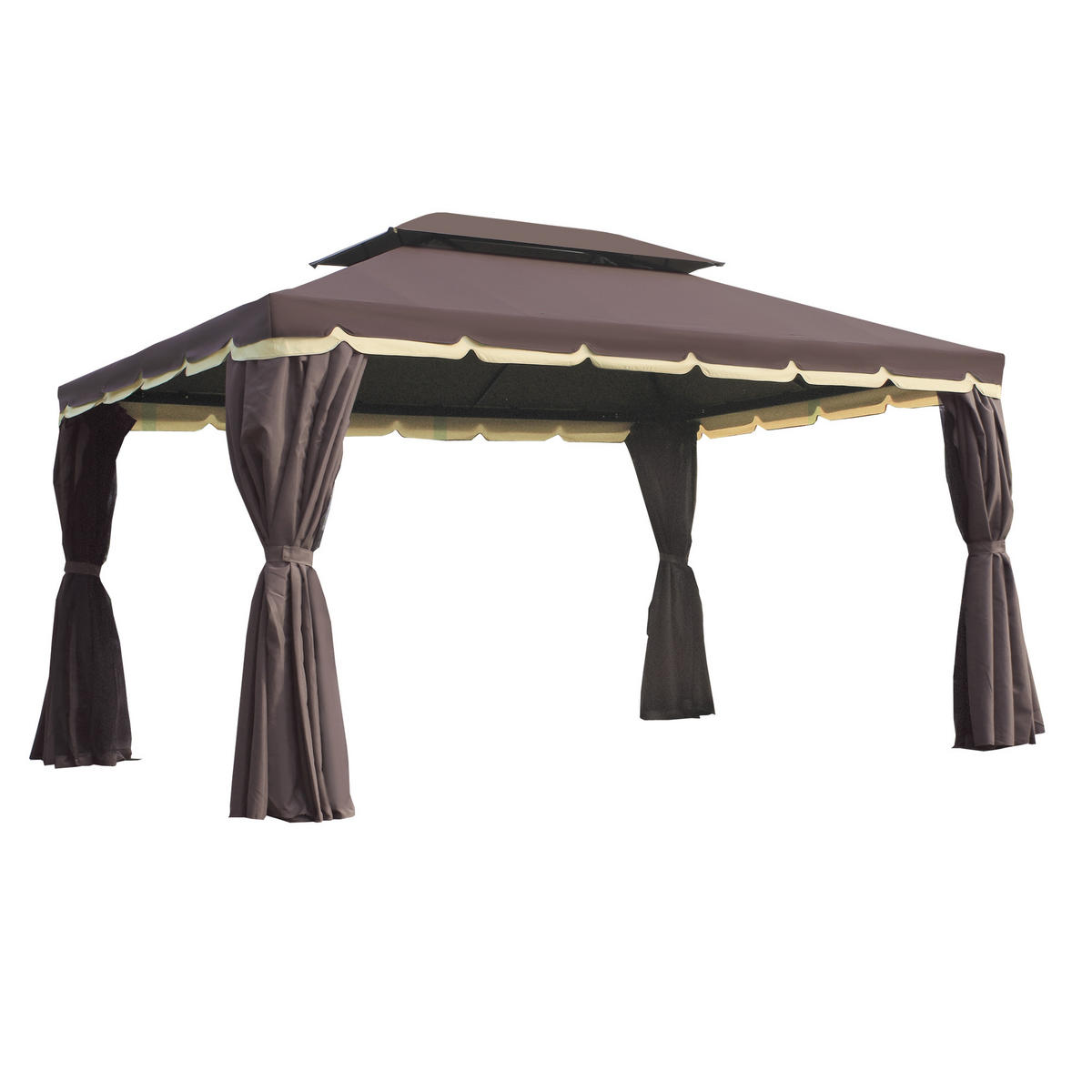 GARTENPAVILLON DE-05939 mit Hardtop-Dach und Seitenteilen 390/290/280 cm Kaffee + Schwarz - Schwarz/Mokka, Metall (290/280/390cm) - ComfortXL