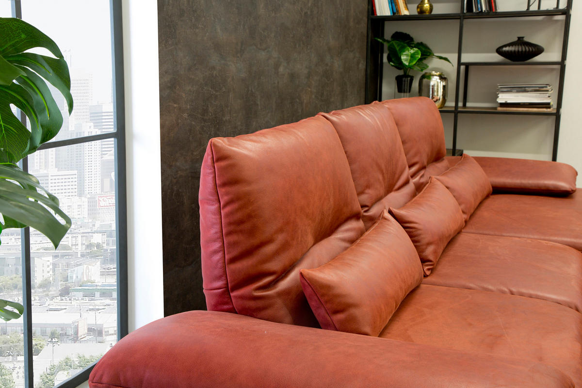 ECKSOFA FENICE Rot Leder - Rot/Schwarz, Leder (297/168cm) - KAWOLA