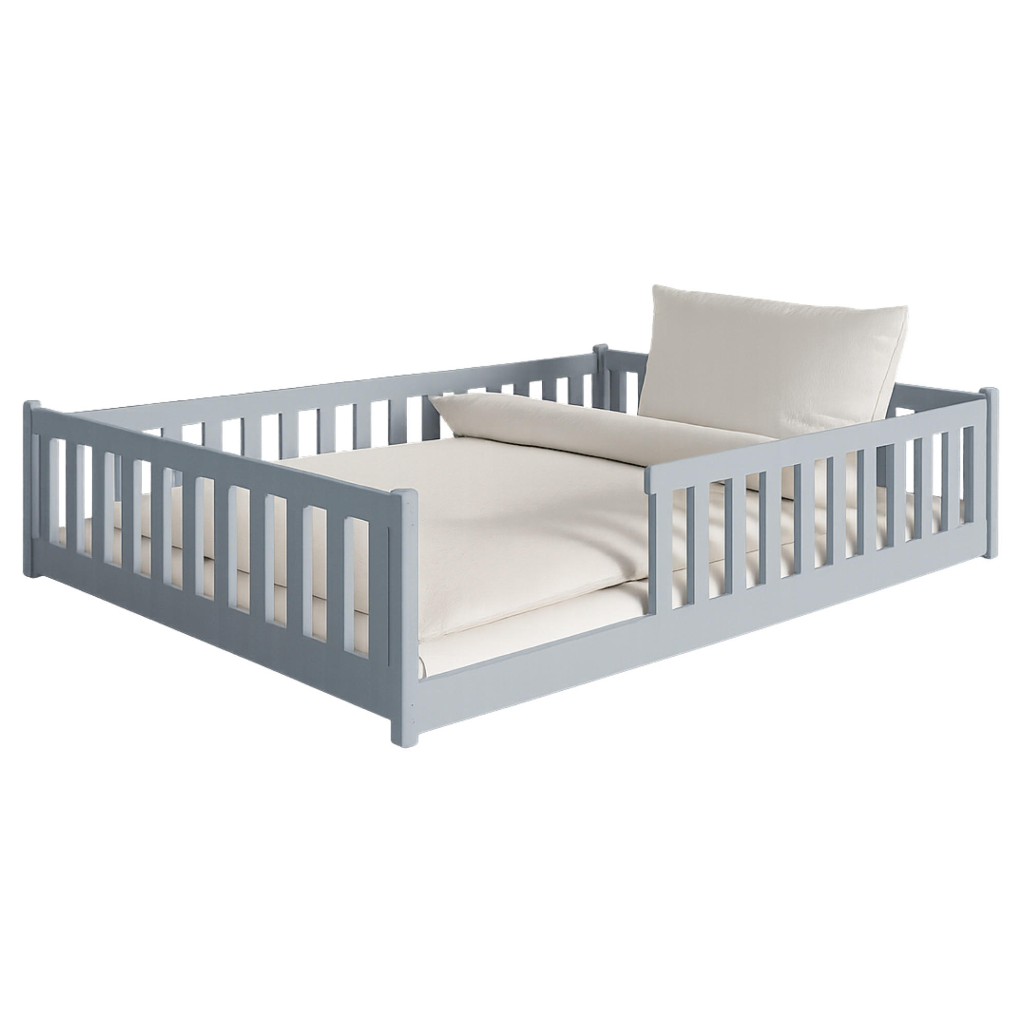 BODENBETT 140x200 cm in Aschgrau - Hellgrau, Holz (140/200cm) - Kids Collective